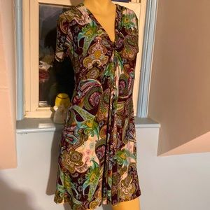 EVAN PICONE PURPLE / Green Fleur de’ Lis PRINT Dress Juniors Sz 8